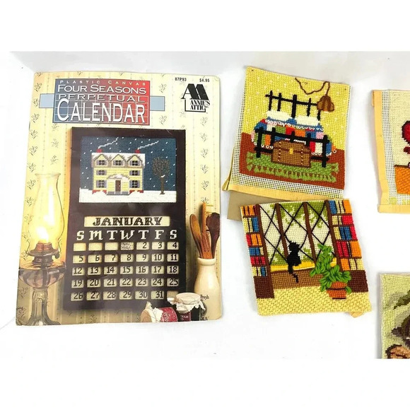 7 PC VTG Paper Calendar & 4 Sunset Designs Needlepoint Yarn Art Embroidered - Picture 2 of 15
